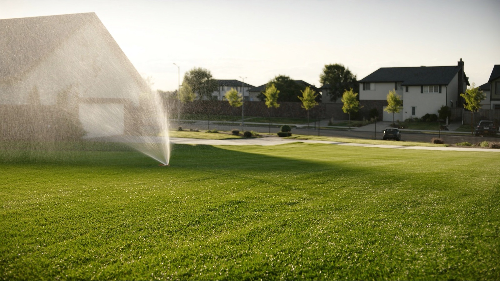 Sprinkler watering freshly installed sod on a Halifax residential lawn